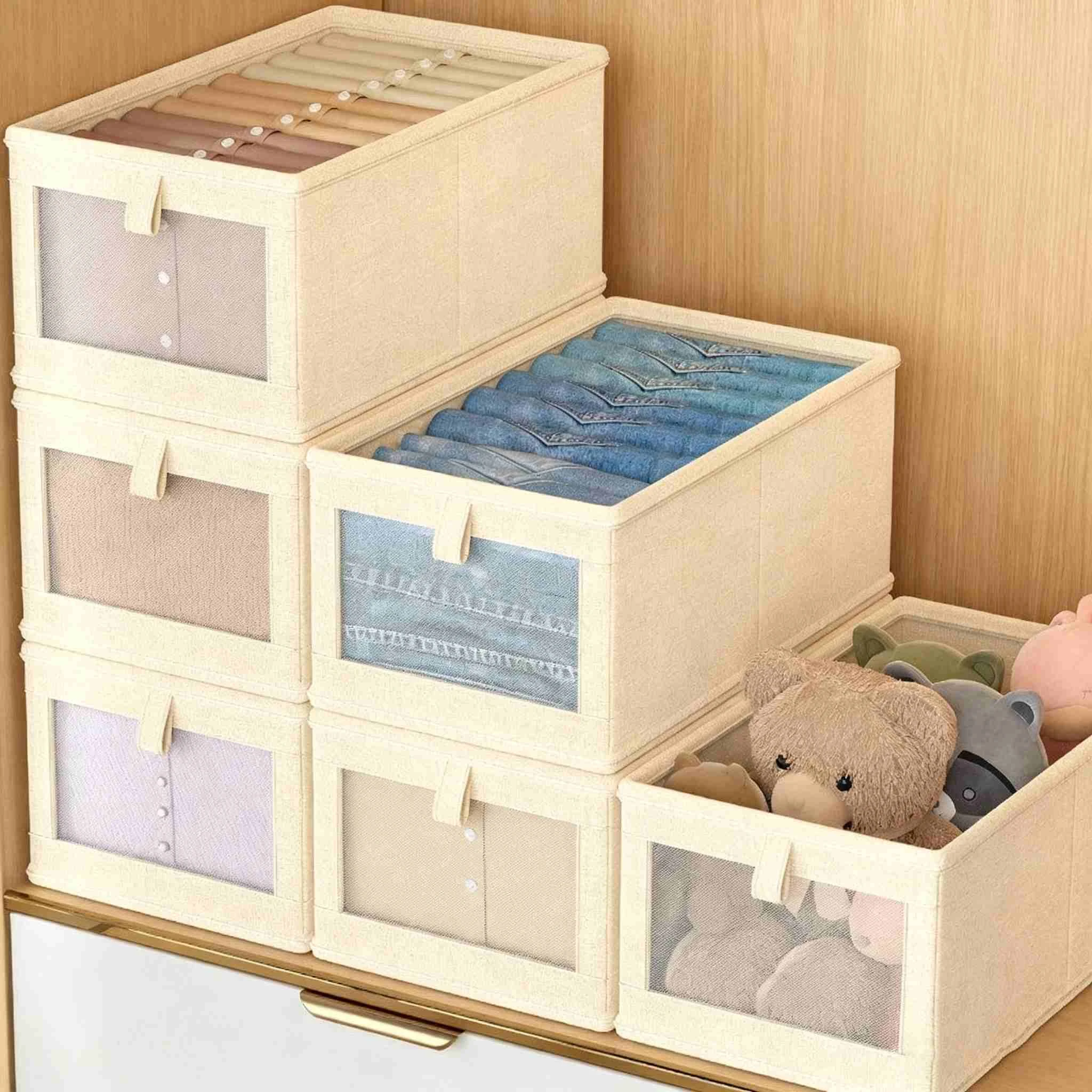 目に見えるメッシュコットンリネンワードローブ収納ボックス