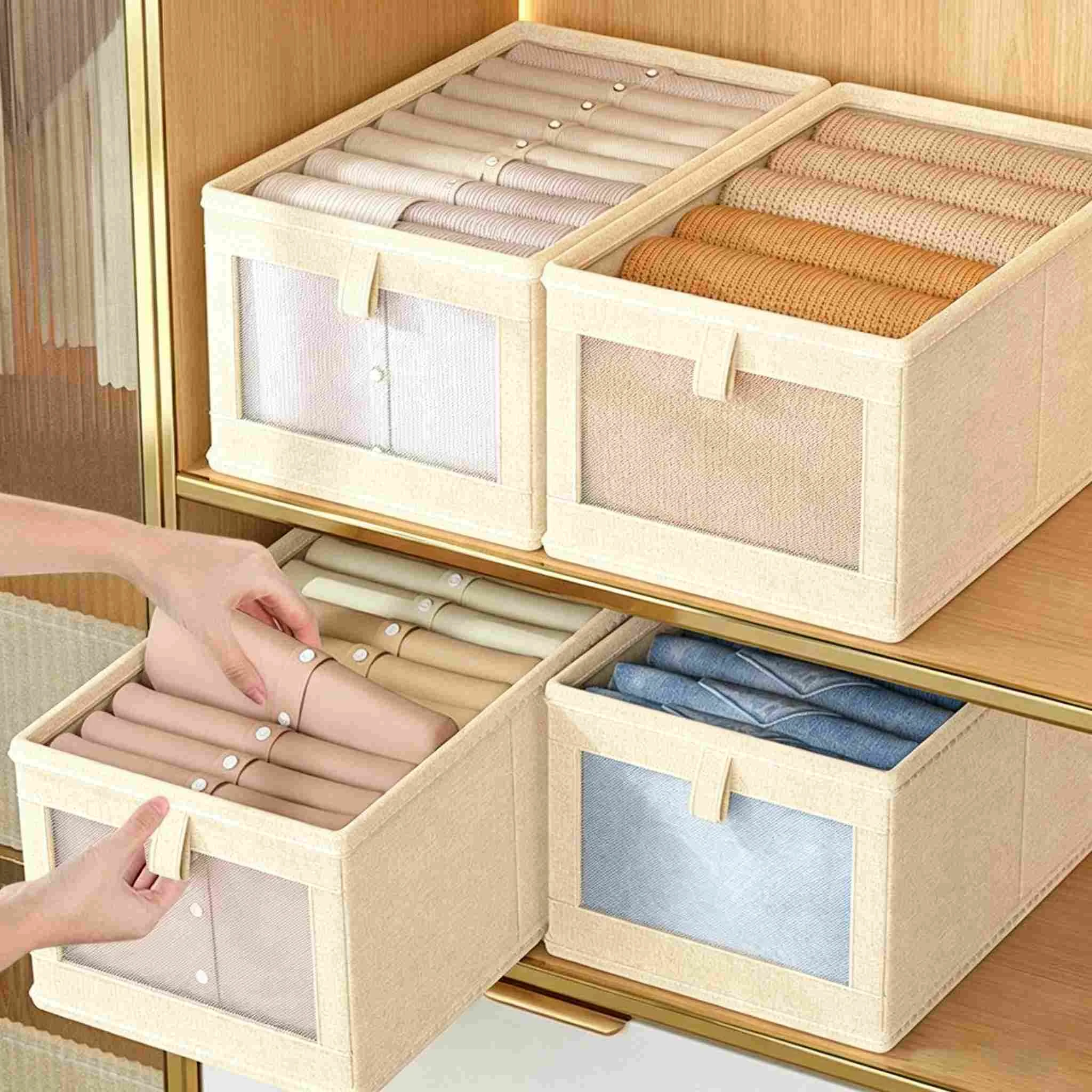 目に見えるメッシュコットンリネンワードローブ収納ボックス