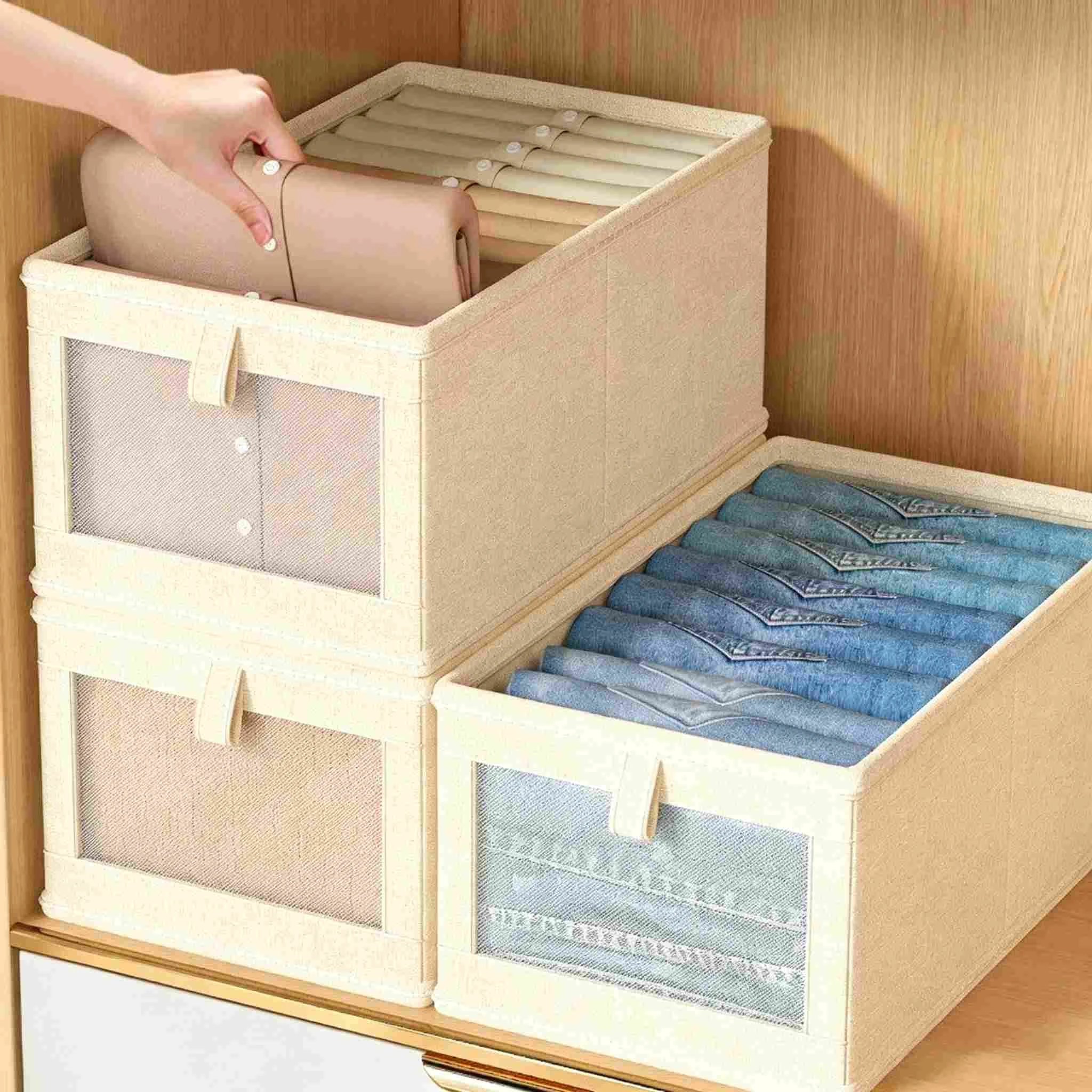 目に見えるメッシュコットンリネンワードローブ収納ボックス