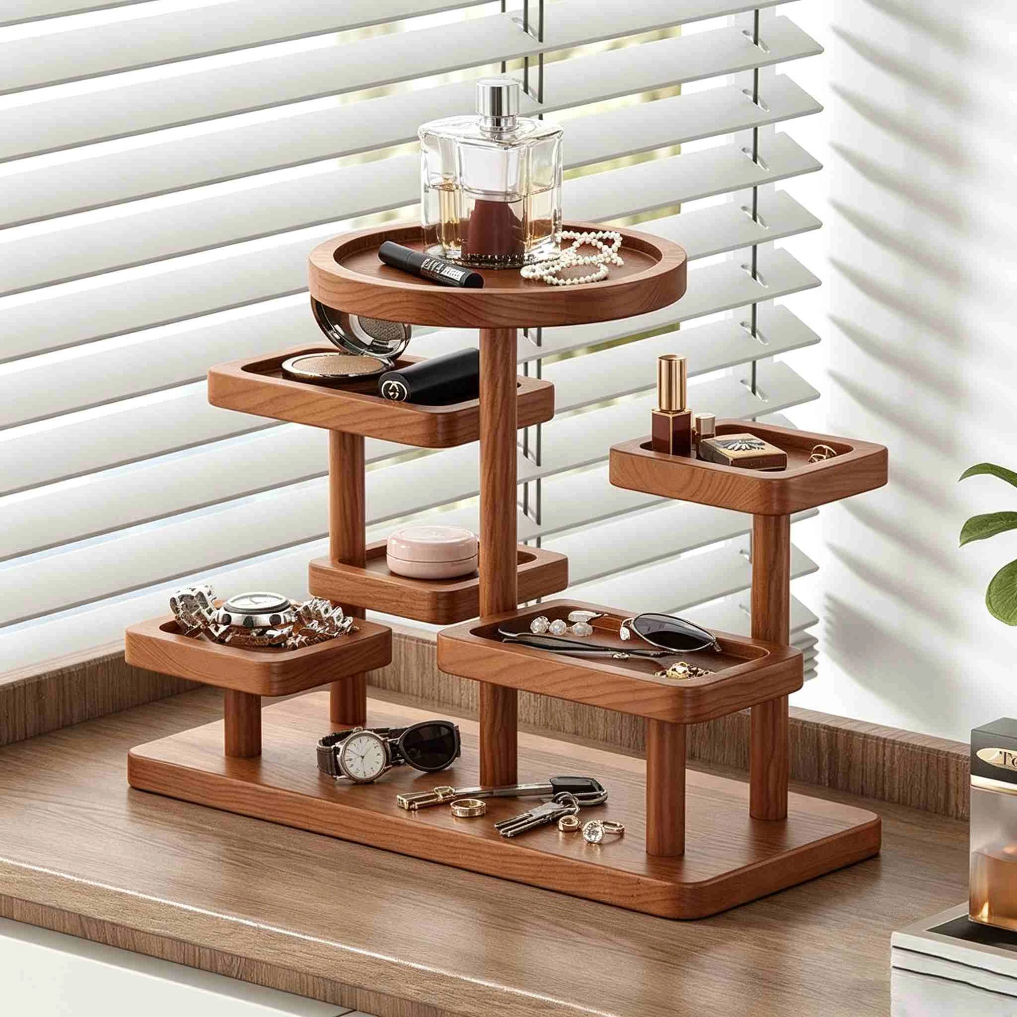 無垢材のツリー型ジュエリー&キーホルダー トレイ付き