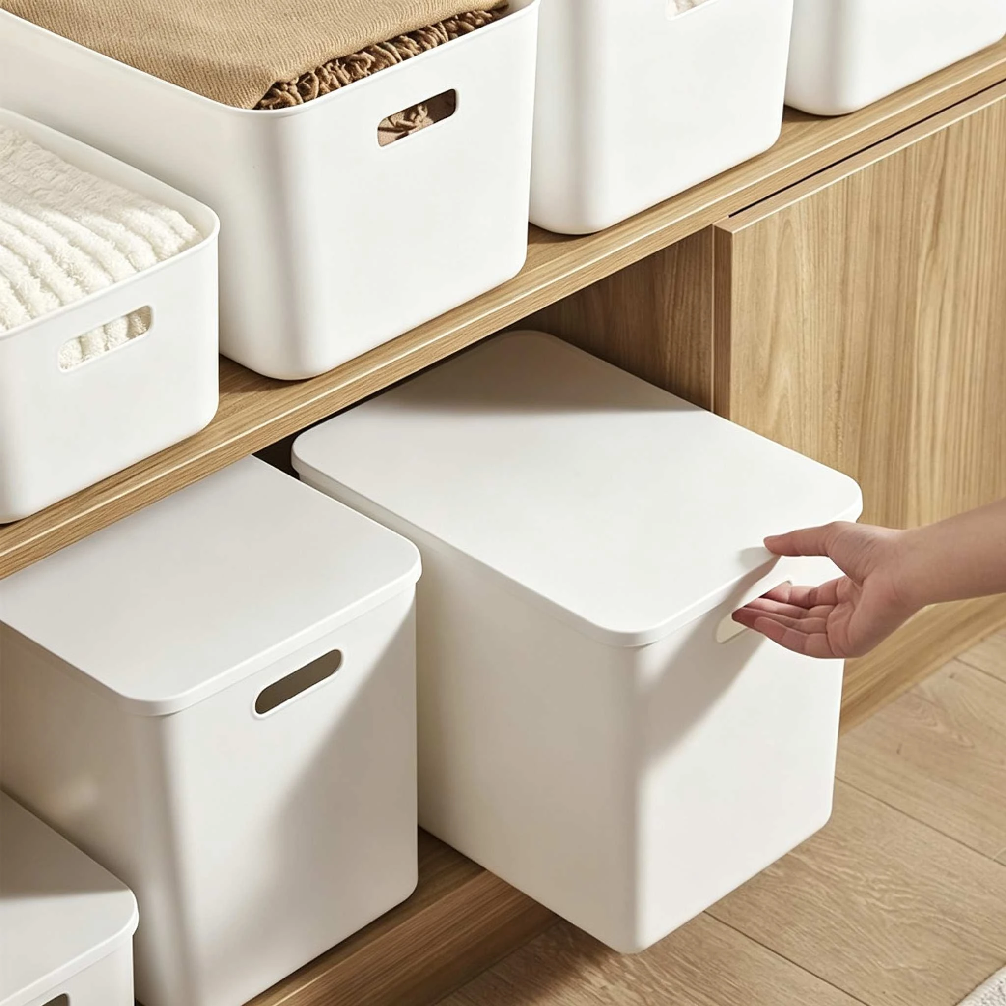 蓋付きマットプラスチック収納ボックス