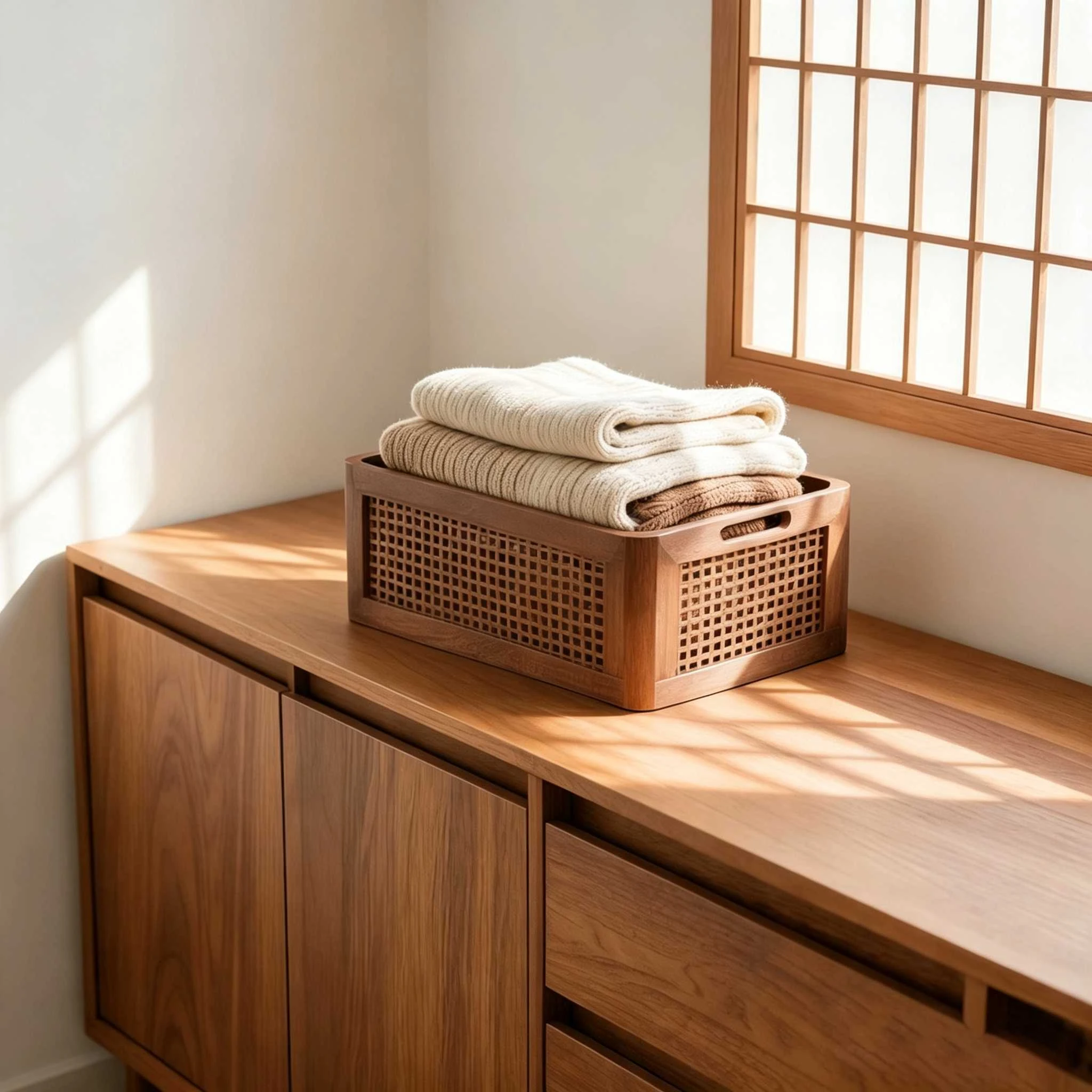 無垢材の格子収納箱