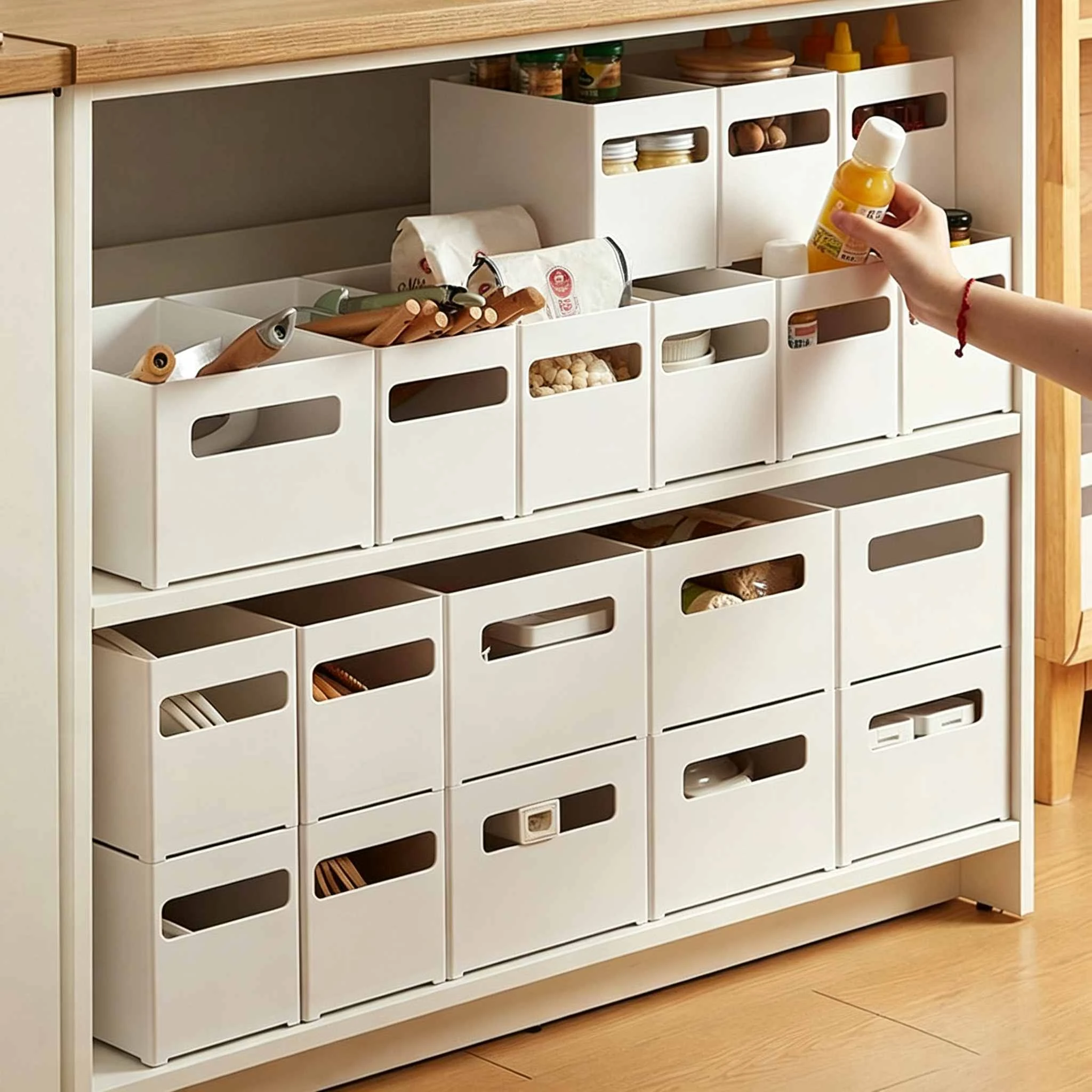 キャビネットコーナーのプラスチック製収納箱