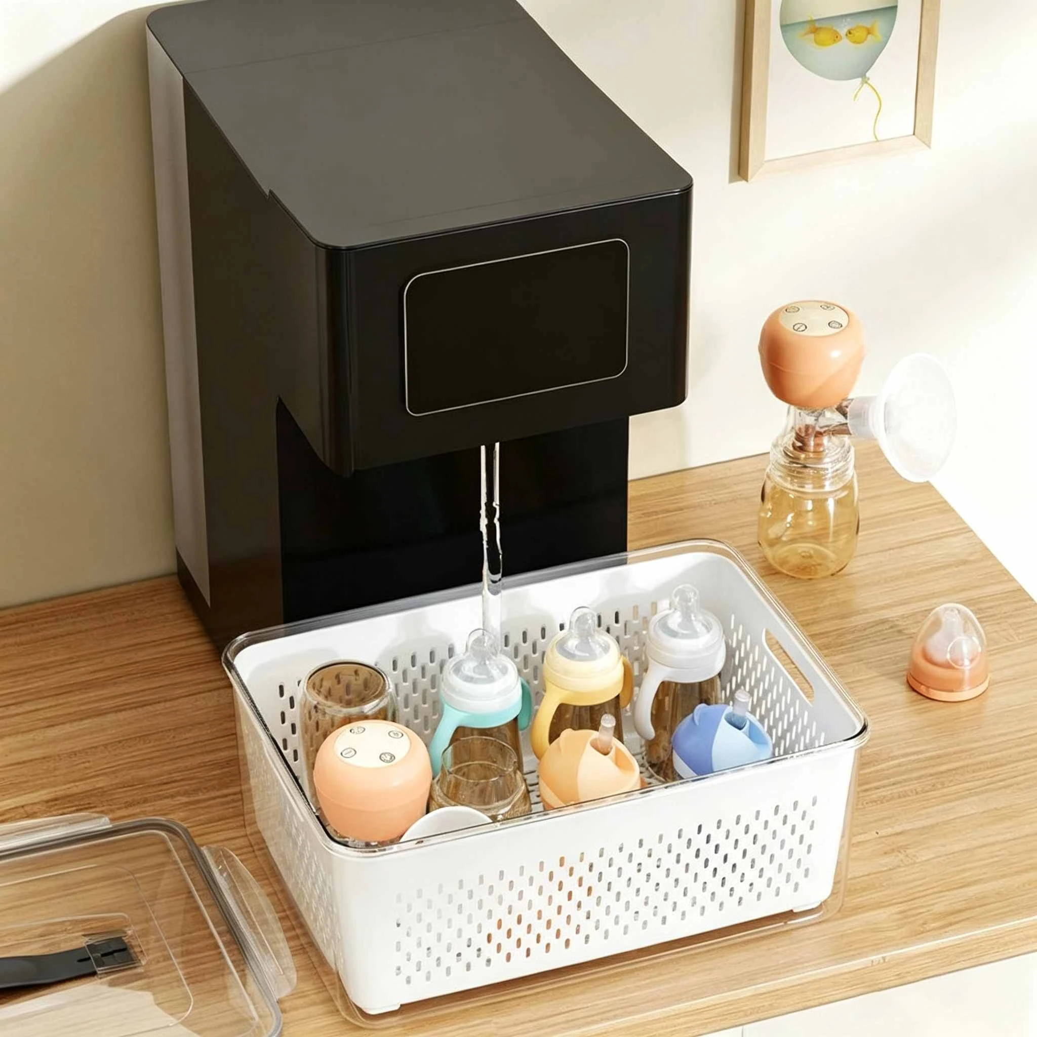 排水バスケットとハンドル付きプラスチック製収納ボックス